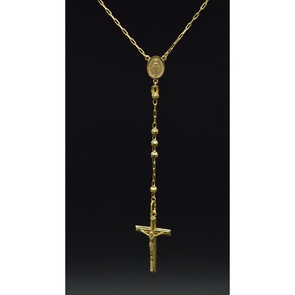 10k Solid Yellow Gold Rosary virgin Mary Jesus Cross Necklace 18 9.3 gr - Picture 3 of 7